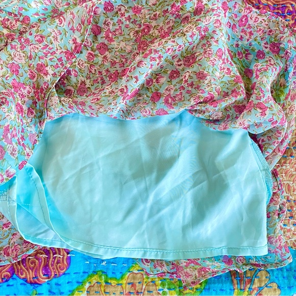 NWOT ASTR The Label Blue Floral Ruched Sweetheart Mini Dress - Picture 11 of 14